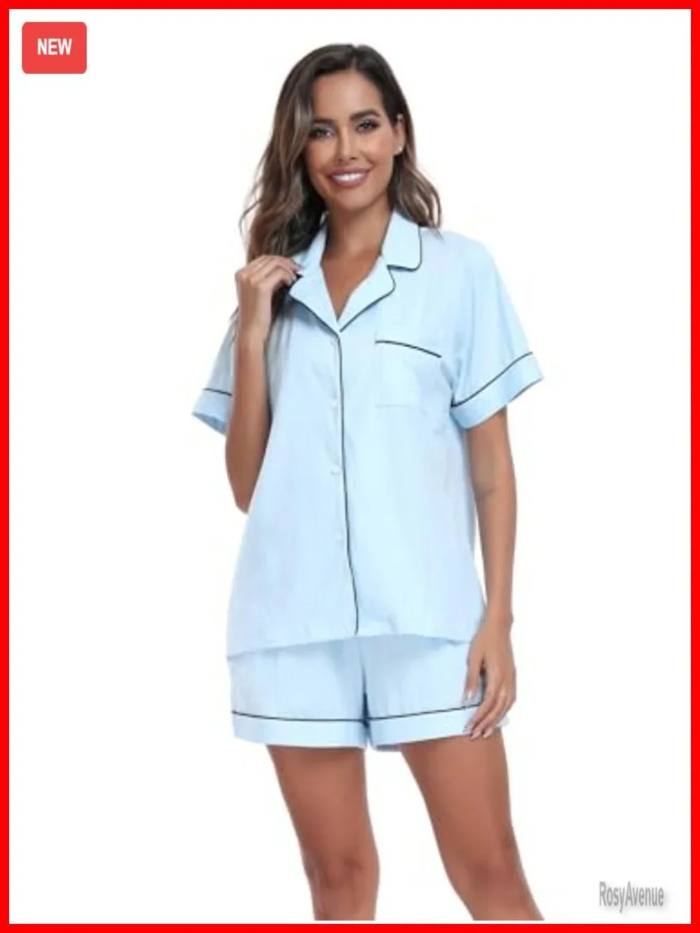 100% Cotton Pajama Set Short Sleeve Button Down Sleepwear Summer Lounge Set 2